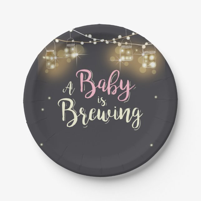 Baby is brewing Paper Plates Baby BaByQ Girl (Front)