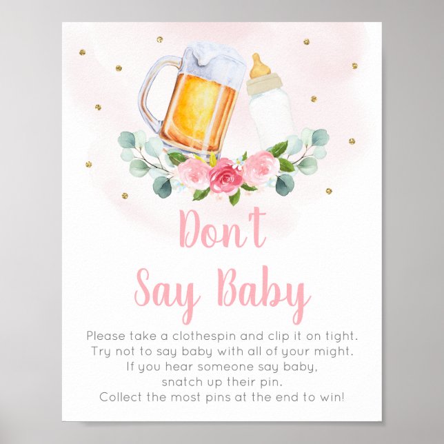 Baby Is Brewing Pink Floral Don't Say Baby Game Poster (Front)