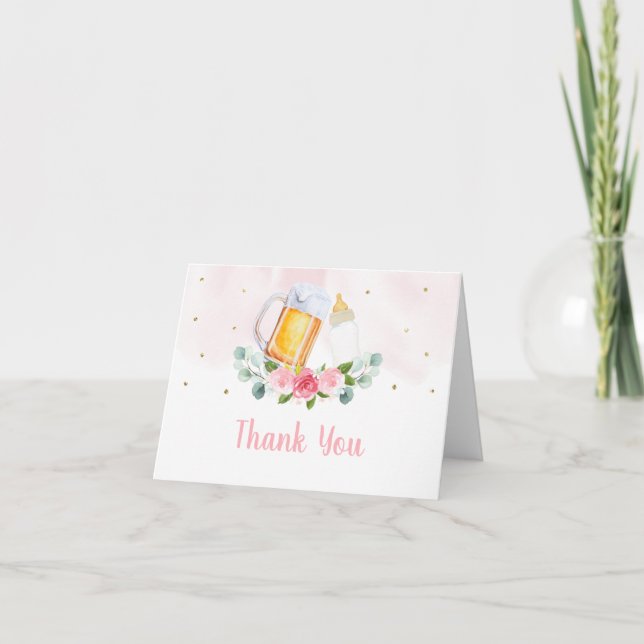 Baby Is Brewing Pink Gold Baby Shower Thank You Card (Front)