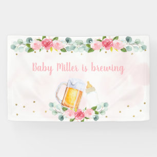 Baby Is Brewing Pink Gold Floral Baby Shower Banner