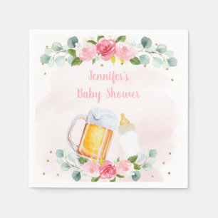 Baby Is Brewing Pink Gold Floral Baby Shower Napkin