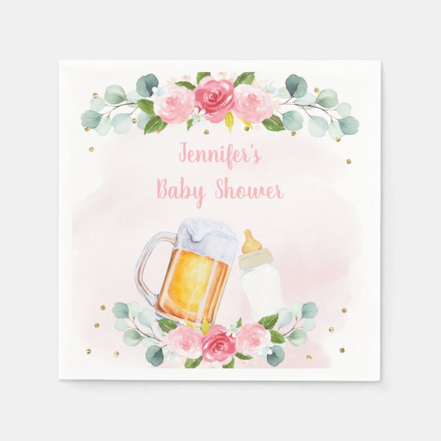 Baby Is Brewing Pink Gold Floral Baby Shower Napkin (Front)