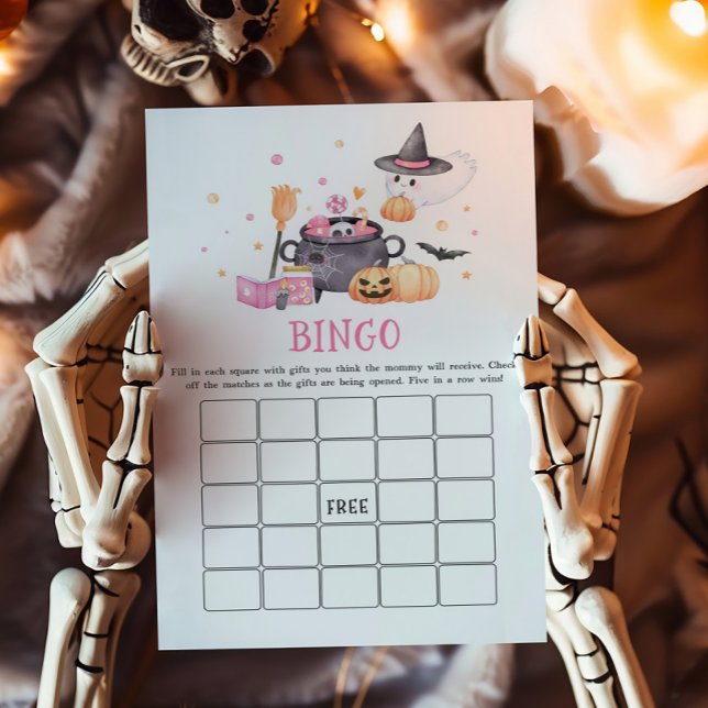 Baby is Brewing Pink Halloween Bingo Game (Baby is Brewing Baby Shower Bingo Game)