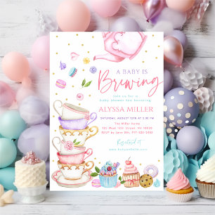 Baby Is Brewing Pink Tea Baby Shower Invitation