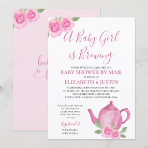 Baby is Brewing Pink Teapot Baby Shower by Mail Invitation