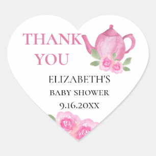 Baby is Brewing Pink Teapot Baby Shower Thank You Heart Sticker