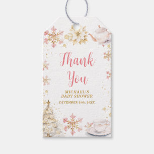 Baby Is Brewing Pink Winter Tea Party Baby Shower Gift Tags