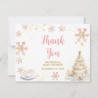 Baby Is Brewing Pink Winter Tea Party Baby Shower Thank You Card