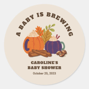 Baby Is Brewing Pumpkin Coffee Fall Baby Shower Classic Round Sticker