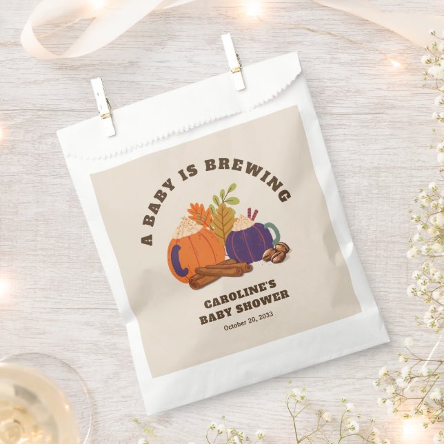 Baby Is Brewing Pumpkin Coffee Fall Baby Shower Favour Bags (Clipped)