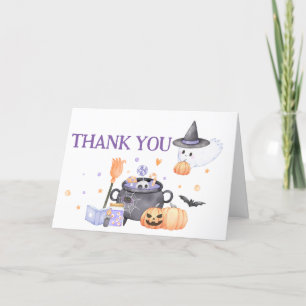 Baby is Brewing Purple Halloween Baby Shower  Thank You Card