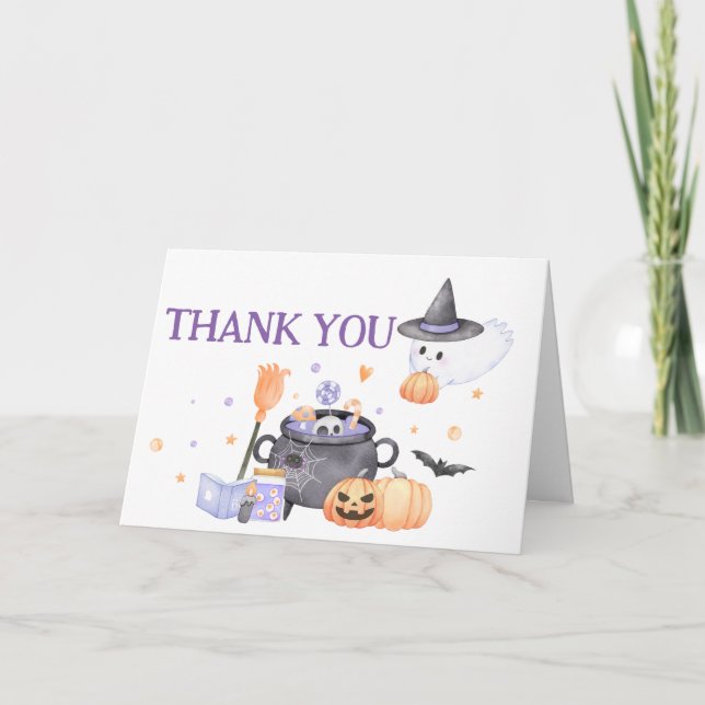 Baby is Brewing Purple Halloween Baby Shower  Thank You Card (Front)