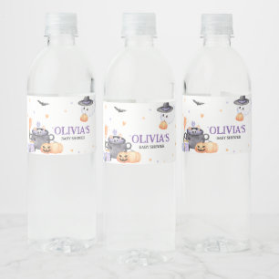 Baby is Brewing Purple Halloween Baby Shower Water Bottle Label