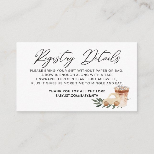 Baby is Brewing - REGISTRY DETAILS - Black Enclosure Card (Front)