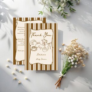 Baby is brewing retro stripes coffee baby shower thank you card