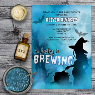 Baby is Brewing Spooky Witch Halloween Baby Shower Invitation