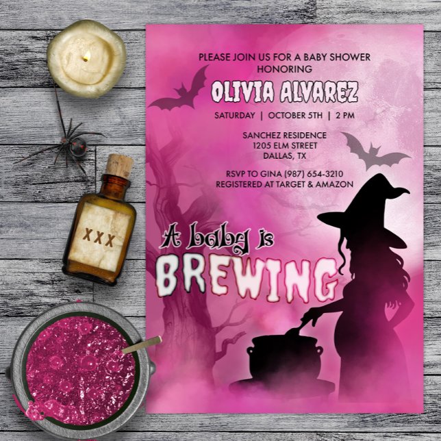 Baby is Brewing Spooky Witch Halloween Baby Shower Invitation (Creator Uploaded)