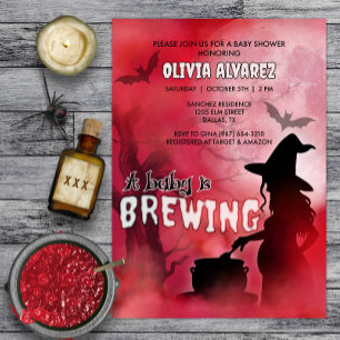 Baby is Brewing Spooky Witch Halloween Baby Shower Invitation