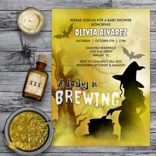 Baby is Brewing Spooky Witch Halloween Baby Shower Invitation (Creator Uploaded)