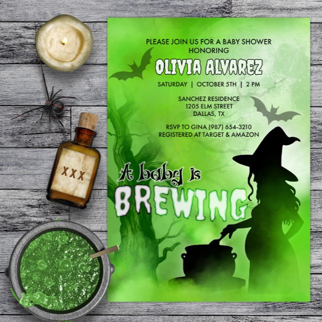 Baby is Brewing Spooky Witch Halloween Baby Shower Invitation (Creator Uploaded)