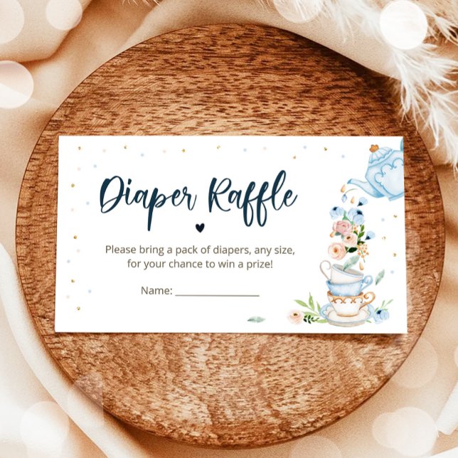 Baby is Brewing Tea Diaper Raffle Blue Baby Shower Enclosure Card (Creator Uploaded)