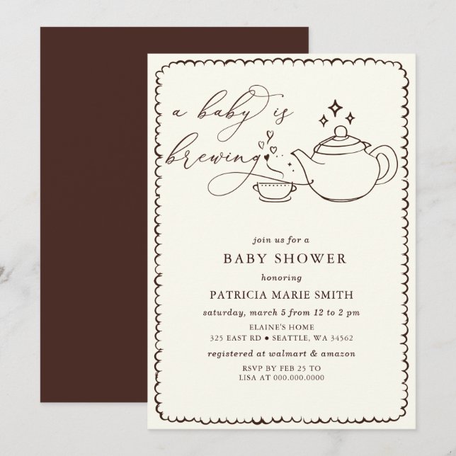 Baby is Brewing Tea Gender Neutral Baby Shower Invitation (Front/Back)