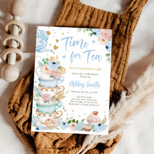 Baby Is Brewing Tea Party Baby Shower Blue Invitation