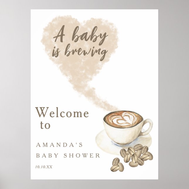 Baby is brewing Welcome coffee baby shower party Poster (Front)