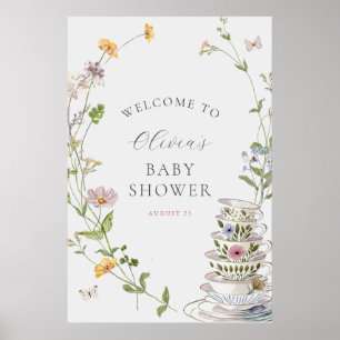 Baby is Brewing Wildflower Tea Baby Shower Welcome Poster