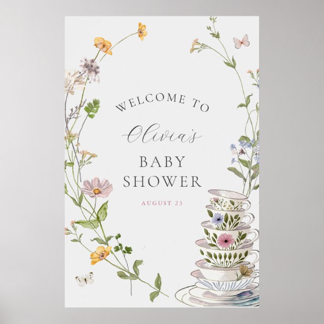 Baby is Brewing Wildflower Tea Baby Shower Welcome Poster (Front)