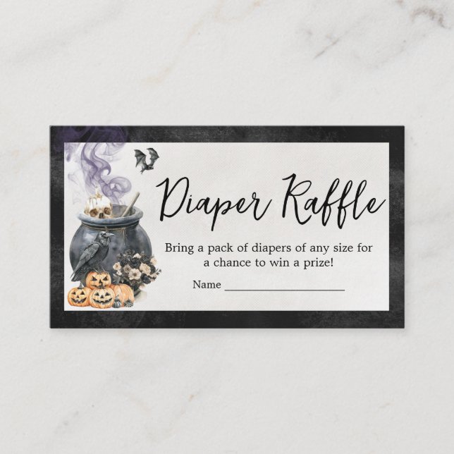 Baby is Brewing Witch Cauldron Baby Diaper Raffle Enclosure Card (Front)