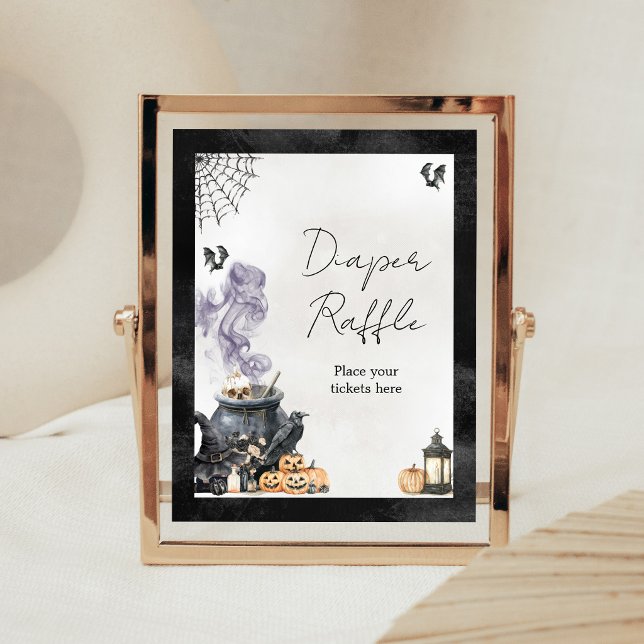 Baby is Brewing Witch Cauldron Diaper Raffle Sign (A Baby is Brewing Halloween Baby Shower Diaper Raffle Sign)