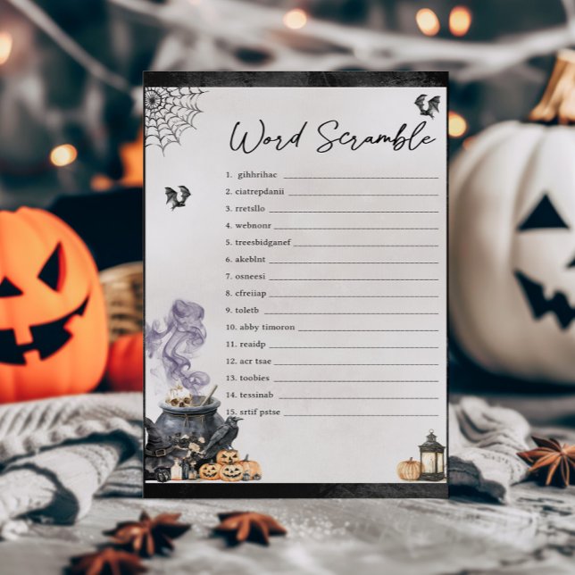 Baby is Brewing Witch Cauldron Word Scramble Game (A Baby is Brewing Halloween Baby Shower Word Scramble Game)