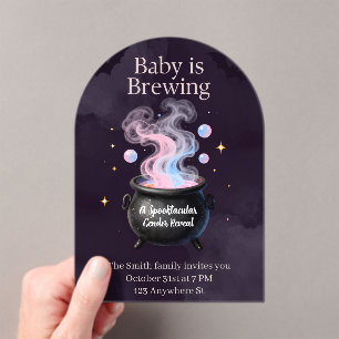 Baby Is Brewing Witch pot Halloween Gender Reveal Acrylic Invitations