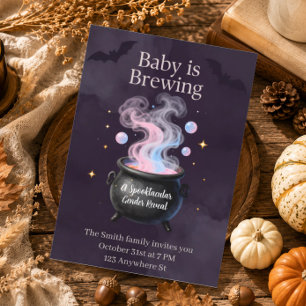 Baby Is Brewing Witch pot Halloween Gender Reveal Invitation