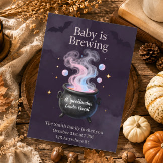 Baby Is Brewing Witch pot Halloween Gender Reveal Invitation