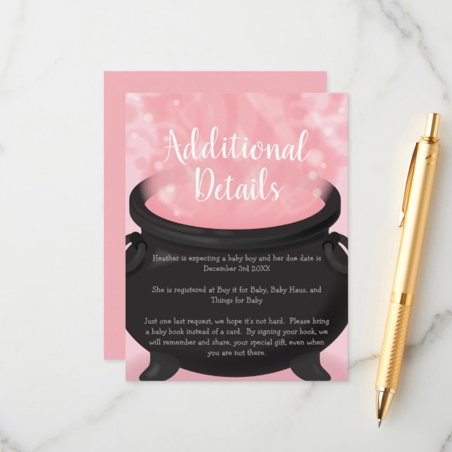Baby is Brewing Witch Shower Gothic Pink Girl Enclosure Card (Front/Back In Situ)
