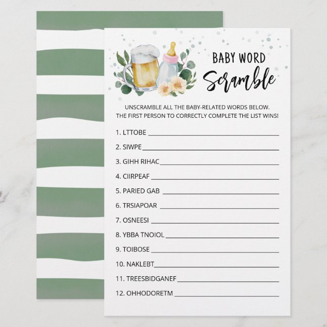  Baby Is Brewing Word Scramble Baby Shower Game (Front/Back)