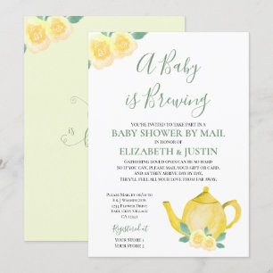 Baby is Brewing Yellow Teapot Baby Shower by Mail Invitation