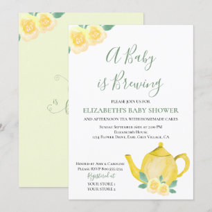 Baby is Brewing Yellow Teapot Baby Shower Invitation