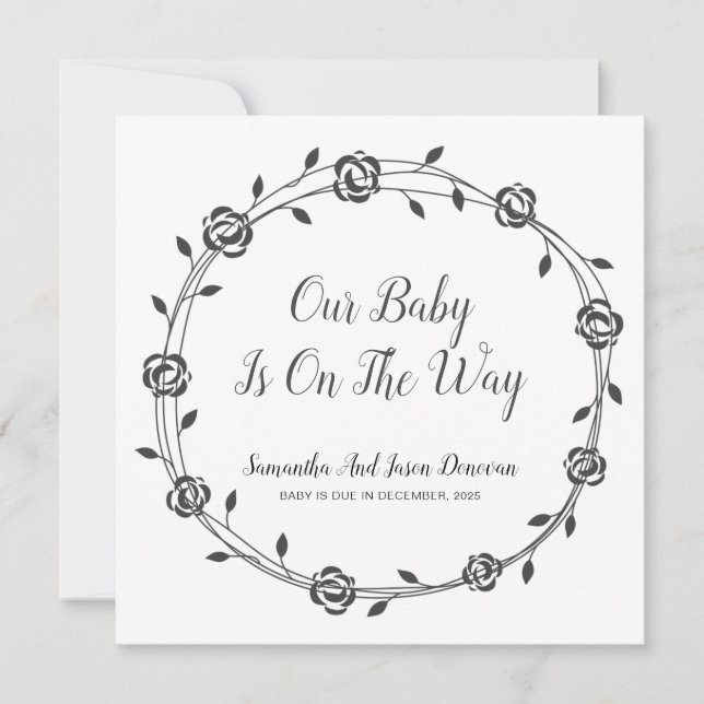 Baby Is On The Way Flower Bud Wreath Pregnancy Announcement (Front)