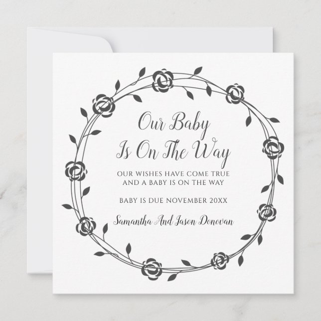 Baby Is On The Way Flower Buds Wreath Pregnancy Announcement (Front)