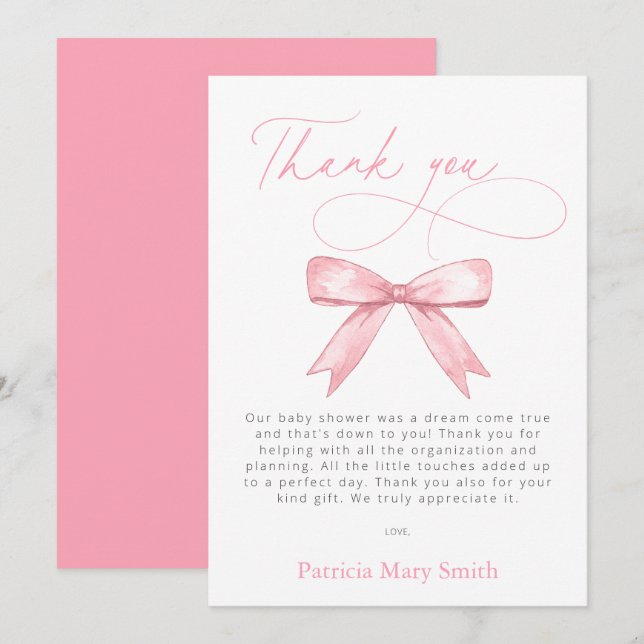 Baby Is on the WAY Pink Bow Girl Baby Shower Thank You Card (Front/Back)