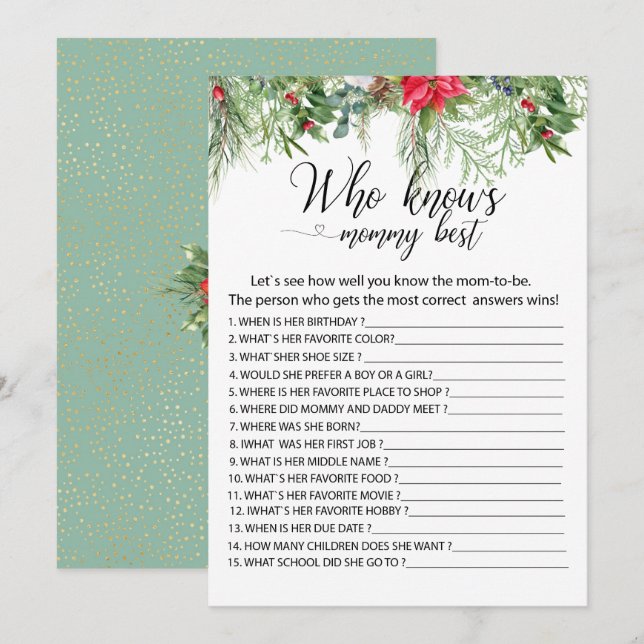 Baby it is  cold outside games who knows mummy bes invitation (Front/Back)