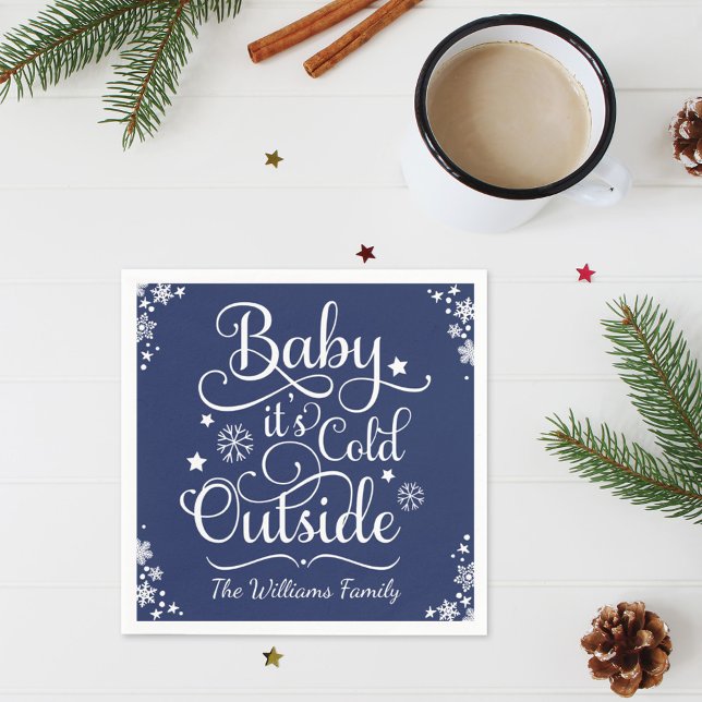 Baby It Is Cold Outside Navy Snowflake Winter Napkin (Creator Uploaded)