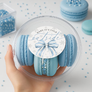Baby It’s Cold Outside Blue Bow Winter Baby Classic Round Sticker
