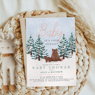 Baby It’s Cold Outside Pine Trees Bear Baby Shower Invitation