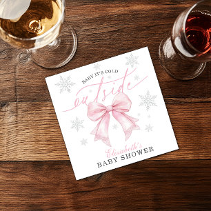 Baby It’s Cold Outside Pink Bow Winter Baby Shower Napkin