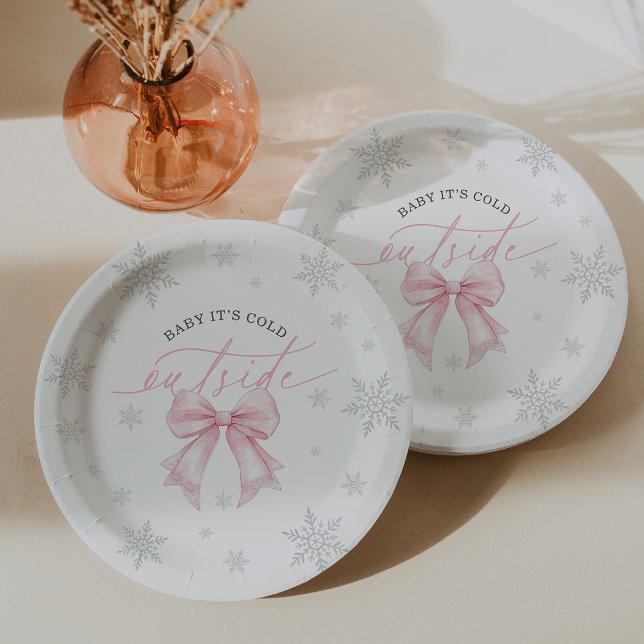 Baby It’s Cold Outside Pink Bow Winter Baby Shower Paper Plate (Baby It’s Cold Outside Pink Bow Winter Baby Shower Paper Plates)