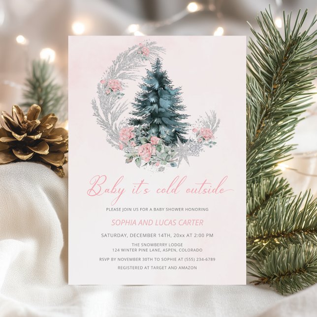 Baby it’s Cold Outside Pink Winter Baby Shower Invitation (Creator Uploaded)